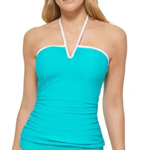 Calvin Klein V-Wire Bandeau Halter Tankini Top Swim Tropical Blue Large NWT